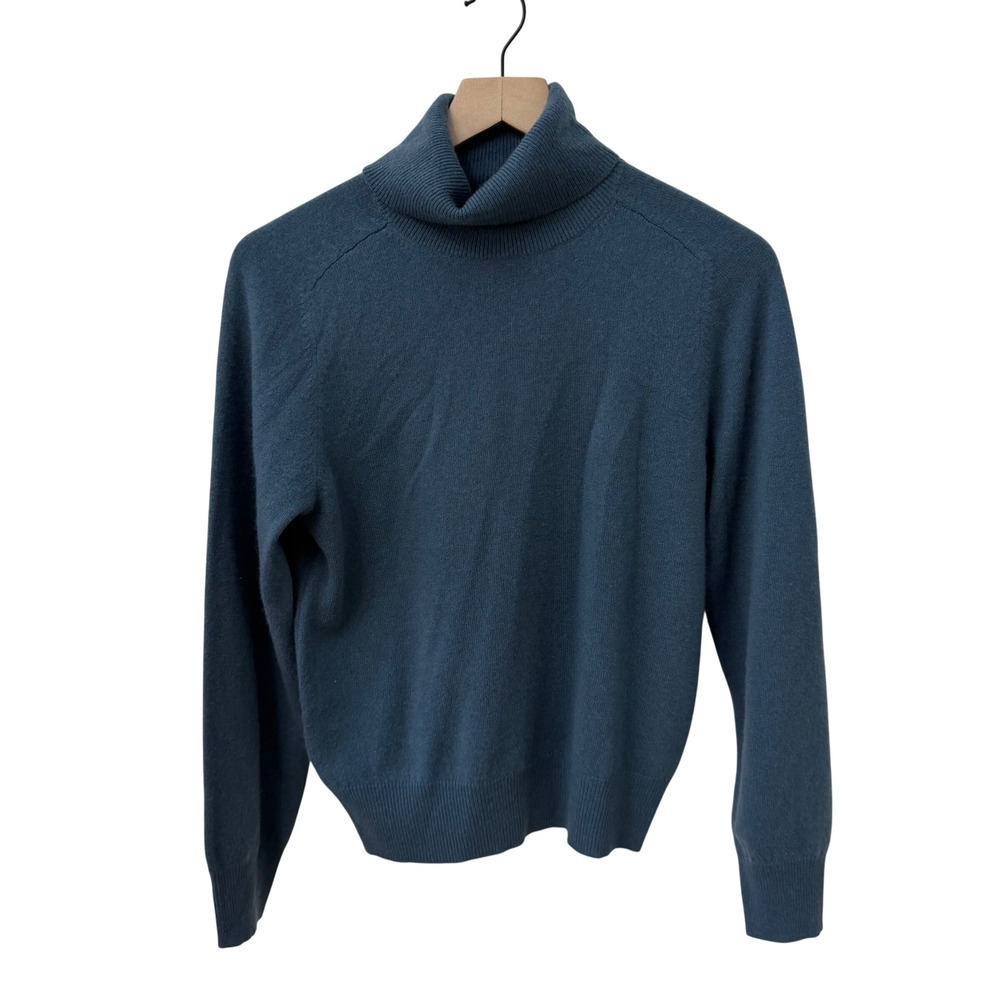 Ann Taylor Turtleneck Sweater S Blue 100% Cashmere Ribbed Knit Pullover